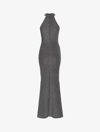 Robe sirène pailletée à encolure américaine - Argent - 2