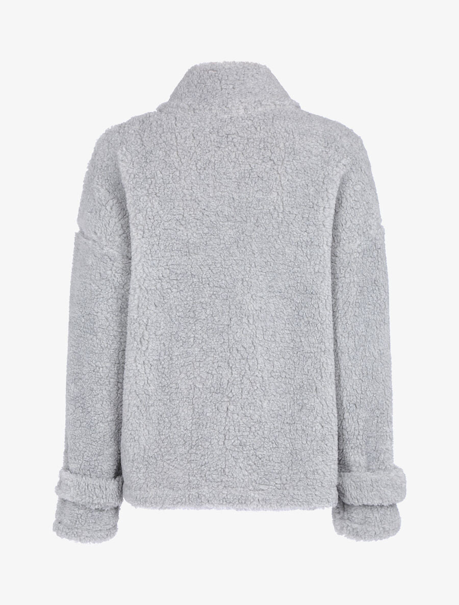 Manteau duveteux à boutons - Gris clair - 2