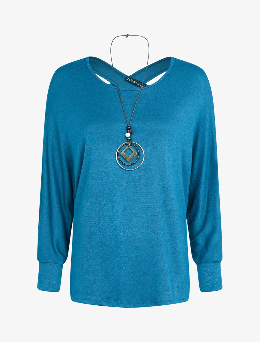 Pull dolman à dos croisé - Turquoise - 1