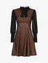 Robe imprimé pied de poule à col lavallière - Marron - 1