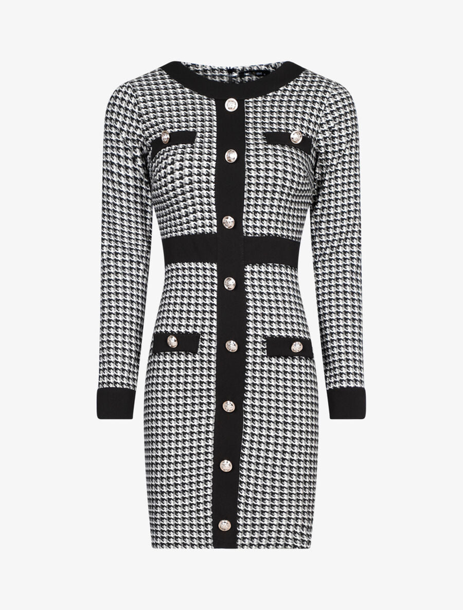 Robe chic imprimé pied de poule - Noir - 1