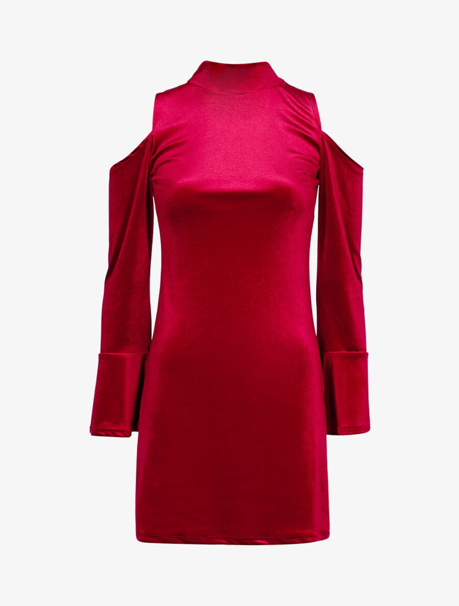 Robe en velours à épaules nues - Bordeaux - 1