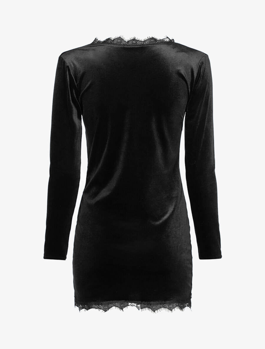 Tunique en velours à bords dentelle - Noir - 2