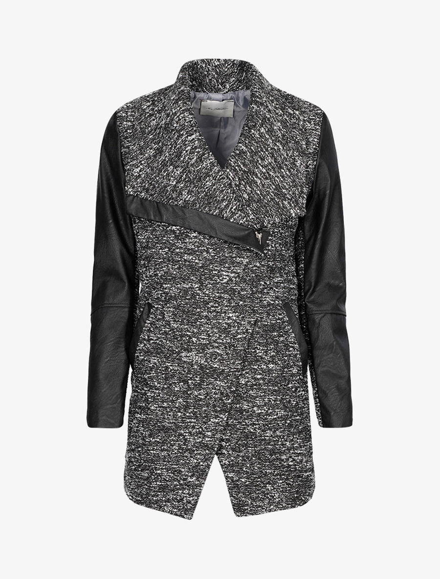 Manteau chiné à détails simili - Noir - 1
