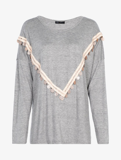 Pull oversize à gros sequins pailletés - Gris chiné - 1