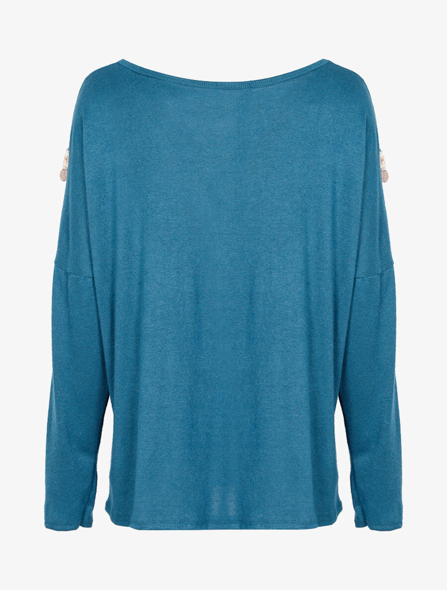 Pull oversize à gros sequins pailletés - Turquoise - 2