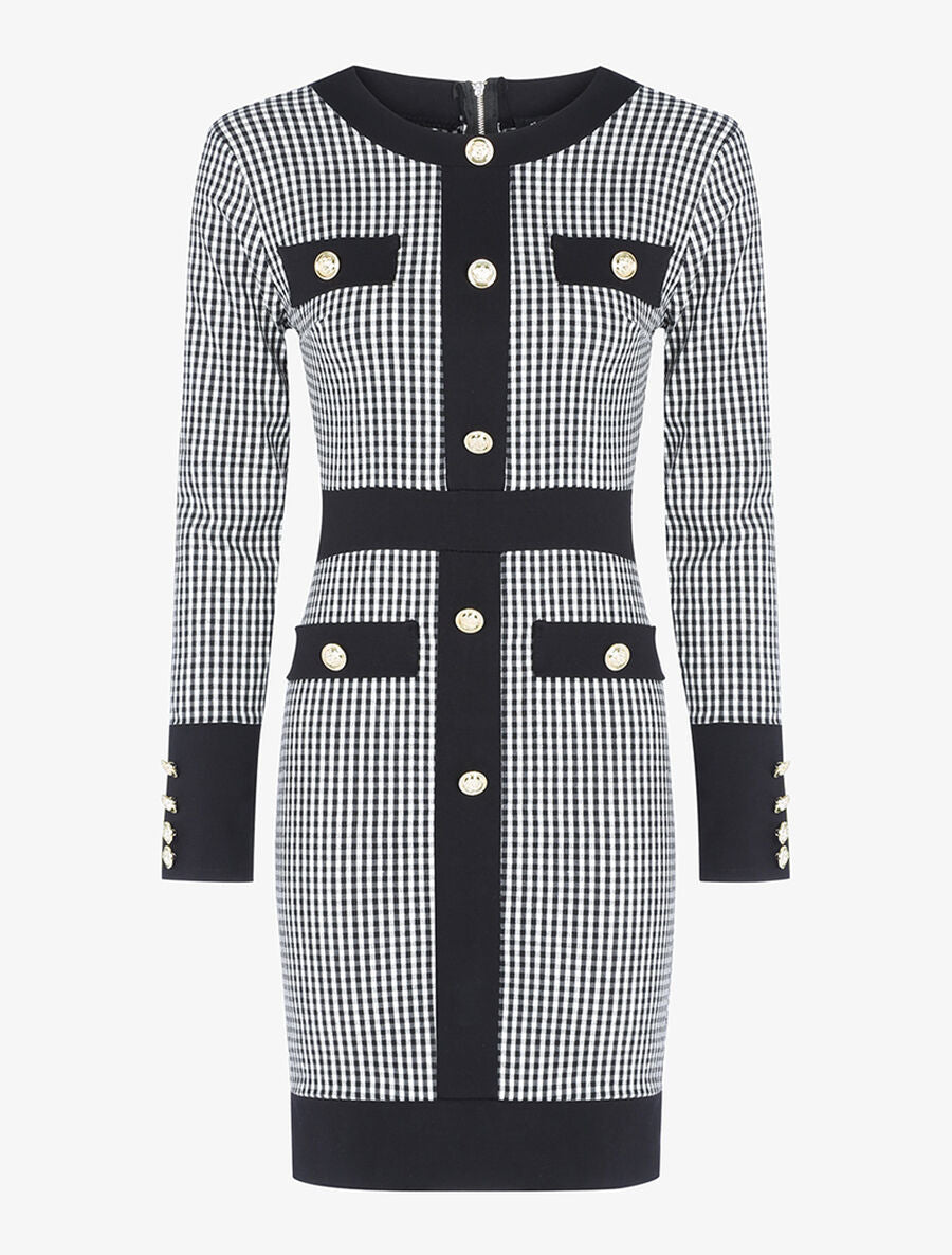Robe boutonnée imprimé carreaux - Noir - 1