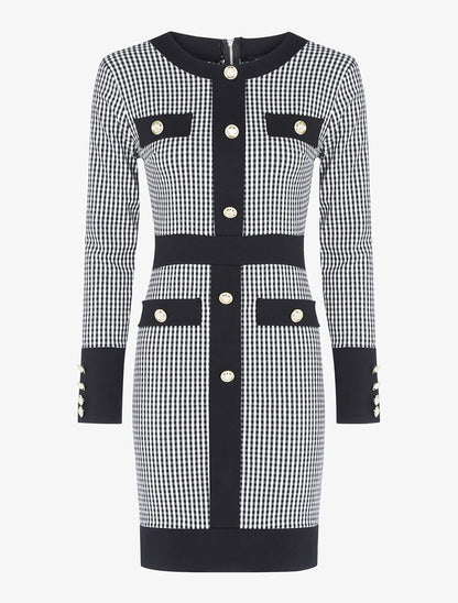Robe boutonnée imprimé carreaux - Noir - 1