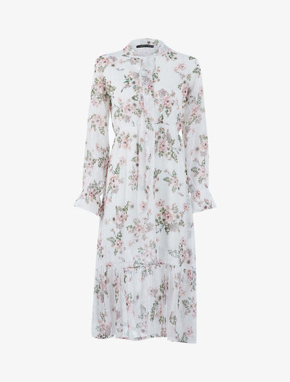 Robe longue fleurie en voile - Blanc - 1