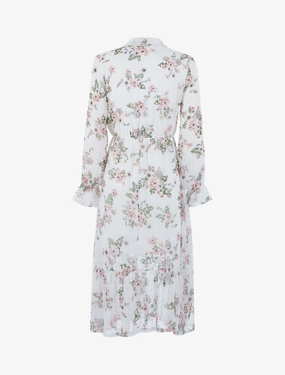 Robe longue fleurie en voile - Blanc - 2