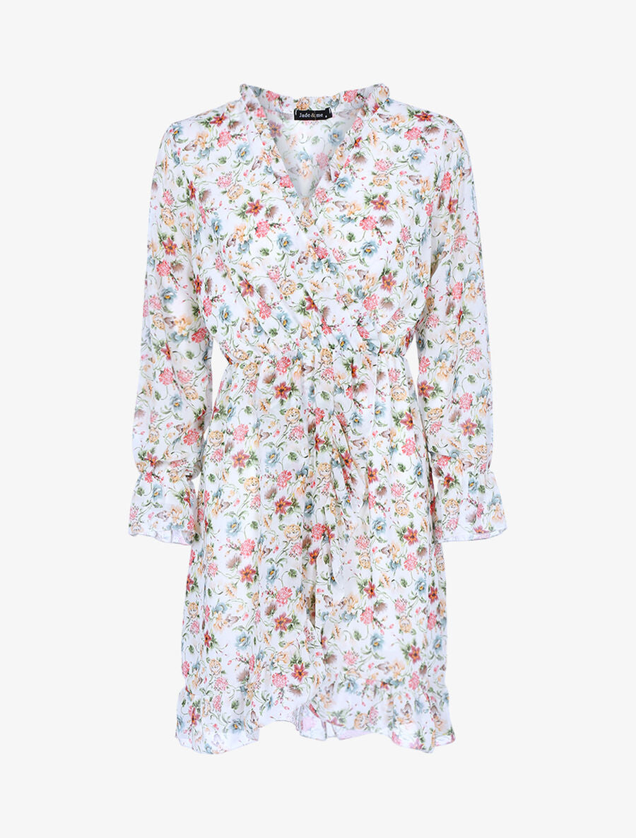 Robe portefeuille à imprimé printanier - Écru - 1