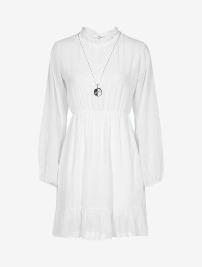Robe volantée à col montant - Blanc - 1