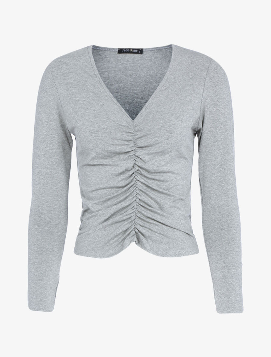 Top court à avant froncé - Gris clair - 1