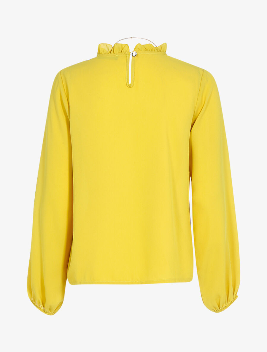 Blouse transparente à encolure volantée - Jaune - 2