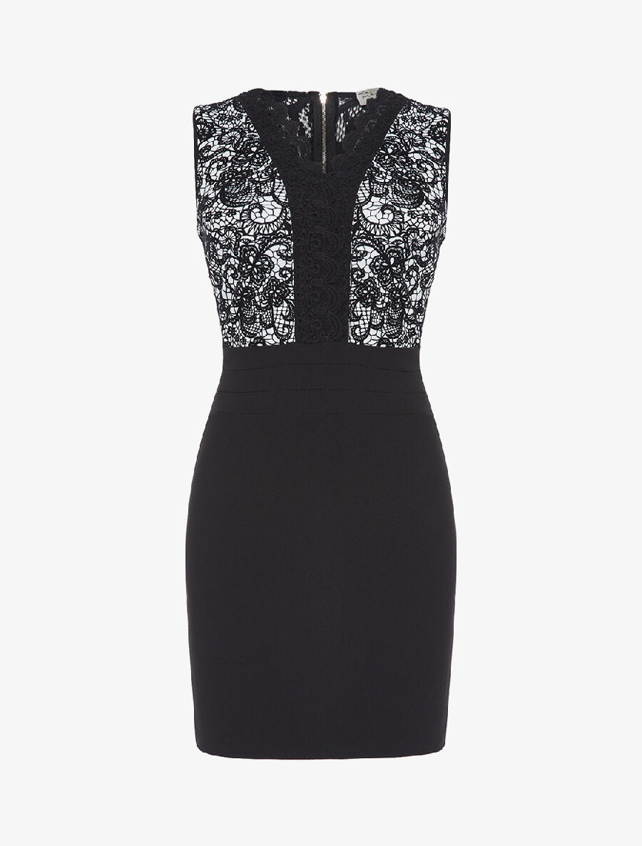 Robe buste dentelle en velours - noir/blanc - 1