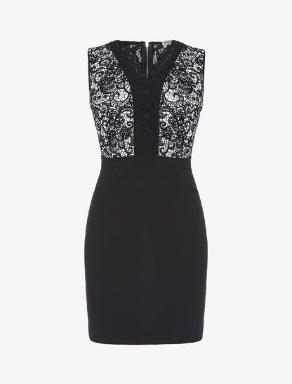 Robe buste dentelle en velours - noir/blanc - 1