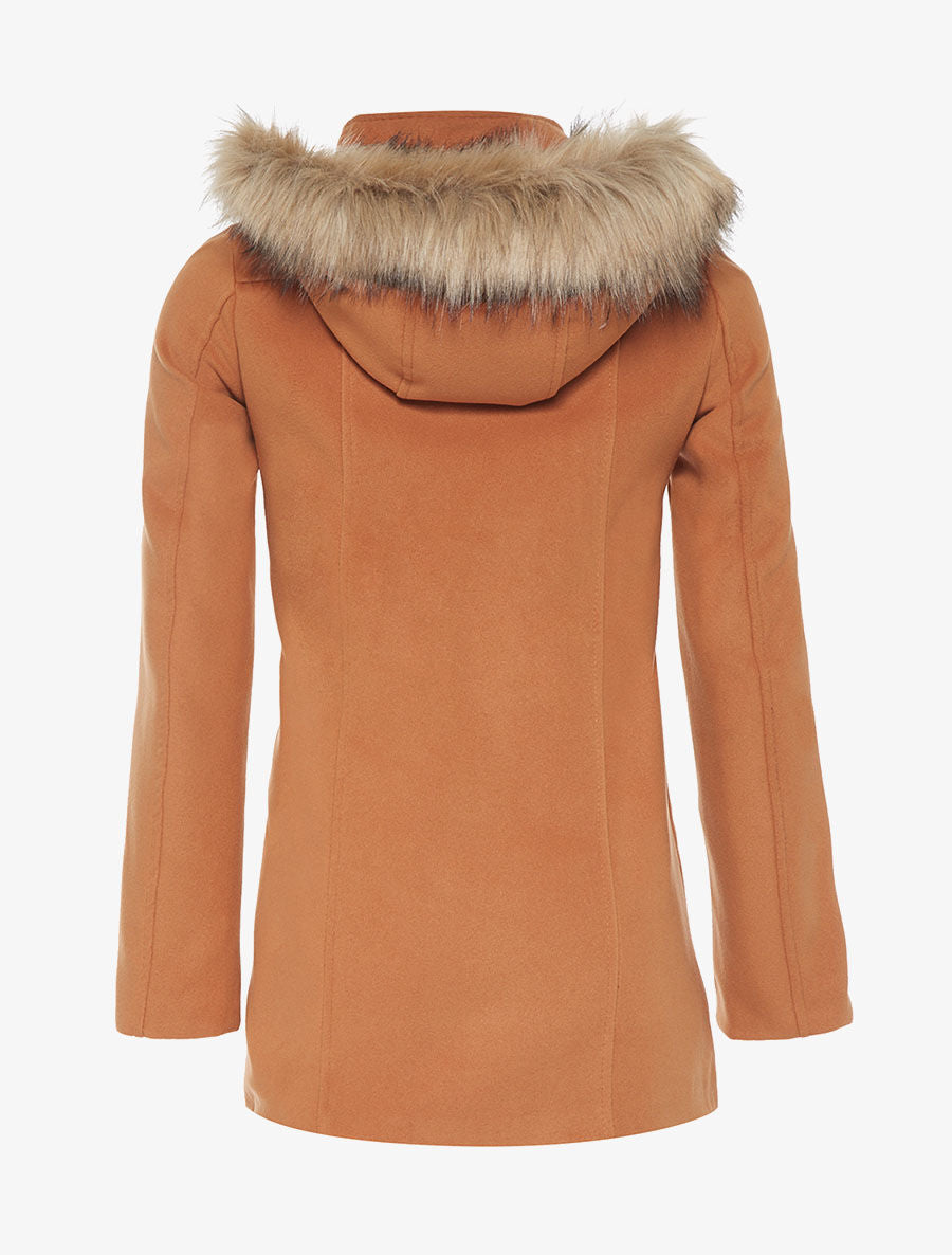 Manteau feutrine basic à capuche - camel - 2