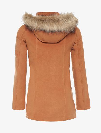 Manteau feutrine basic à capuche - camel - 2