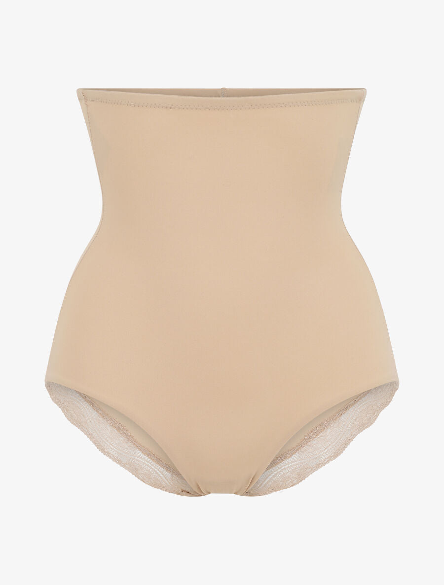 Culotte gainante taille haute en dentelle - Beige - 1
