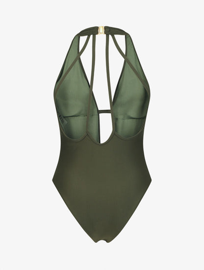 Maillot de bain 1 pièce décolleté - Kaki - 4
