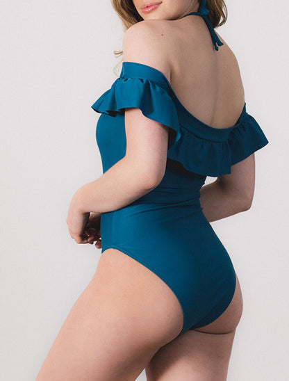 Maillot de bain 1 pièce à volants - Bleu canard - 2