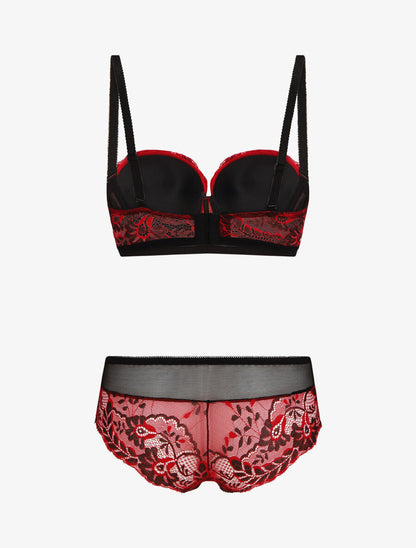 Ensemble push bicolore et shorty en dentelle - Rouge - 2