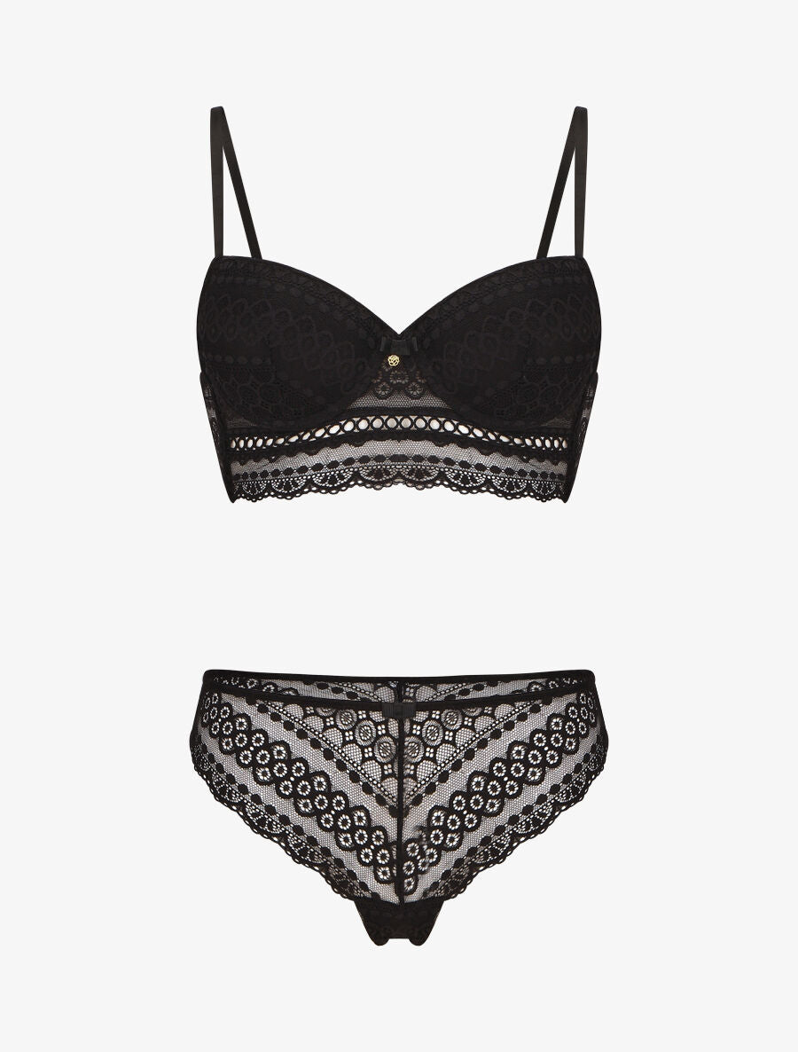 Ensemble lingerie en dentelle - Noir - 1