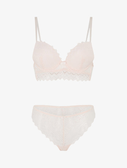 Ensemble soutien-gorge push-up et tanga en dentelle - Rose pâle - 1