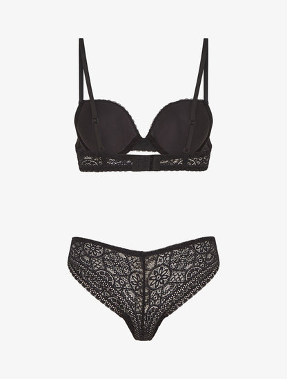 Ensemble soutien-gorge et tanga ajouré et bijoux strassé - Noir - 2