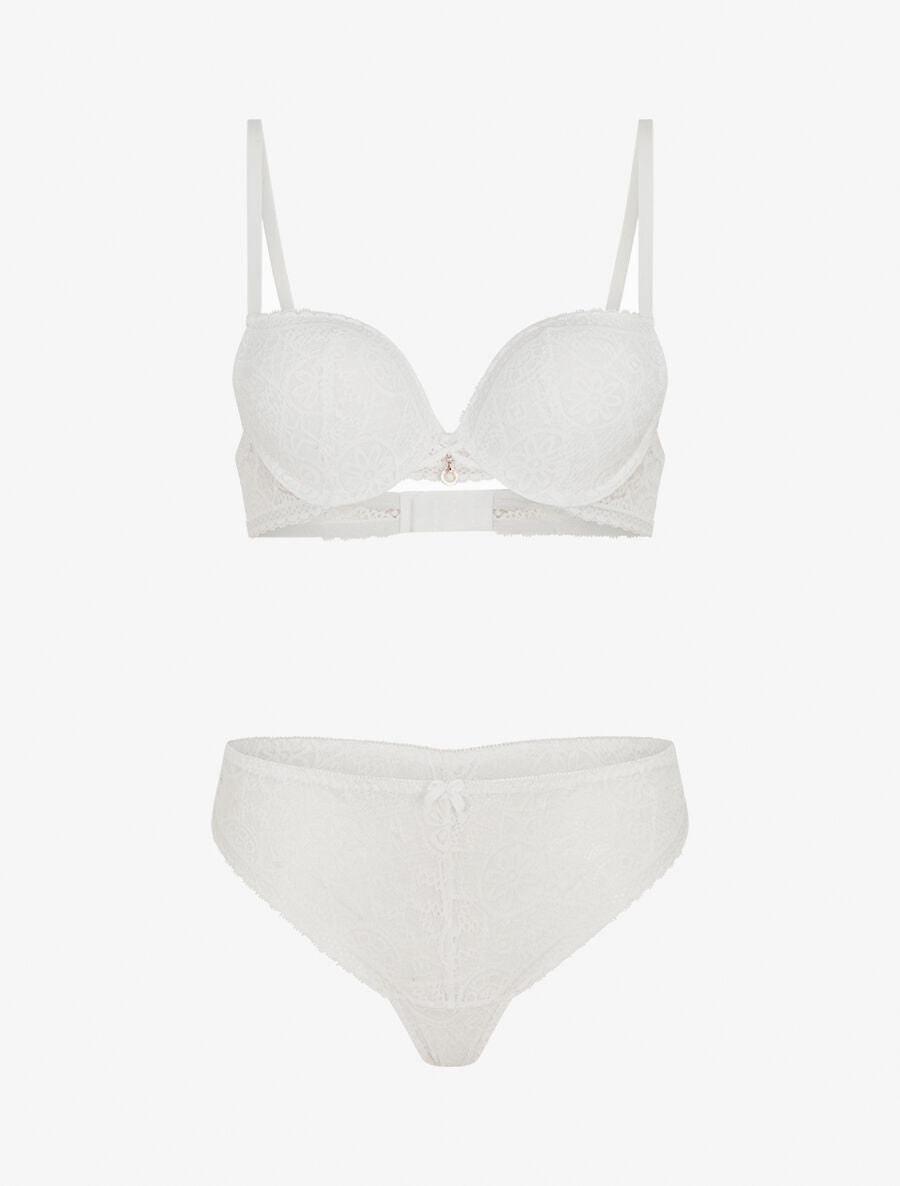 Ensemble soutien-gorge et tanga ajouré et bijoux strassé - Blanc - 1