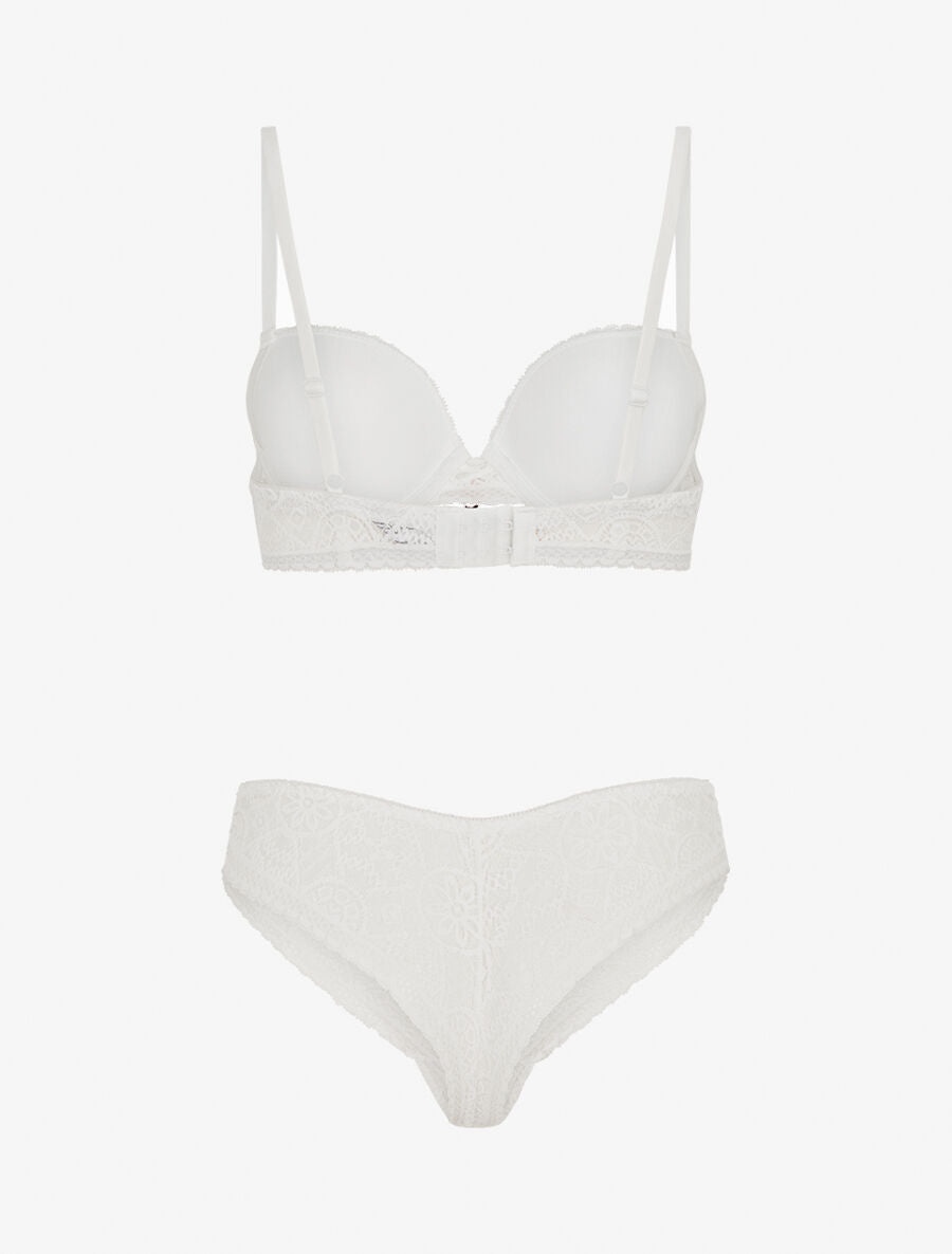 Ensemble soutien-gorge et tanga ajouré et bijoux strassé - Blanc - 2