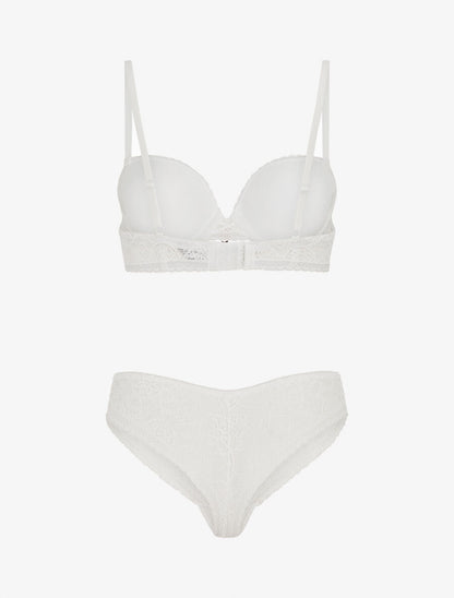 Ensemble soutien-gorge et tanga ajouré et bijoux strassé - Blanc - 2