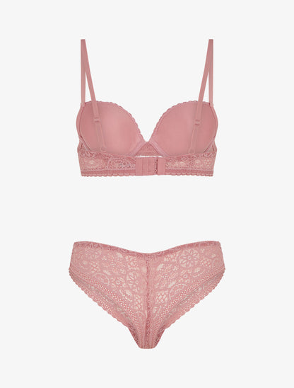 Ensemble soutien-gorge et tanga ajouré et bijoux strassé - Vieux rose - 2