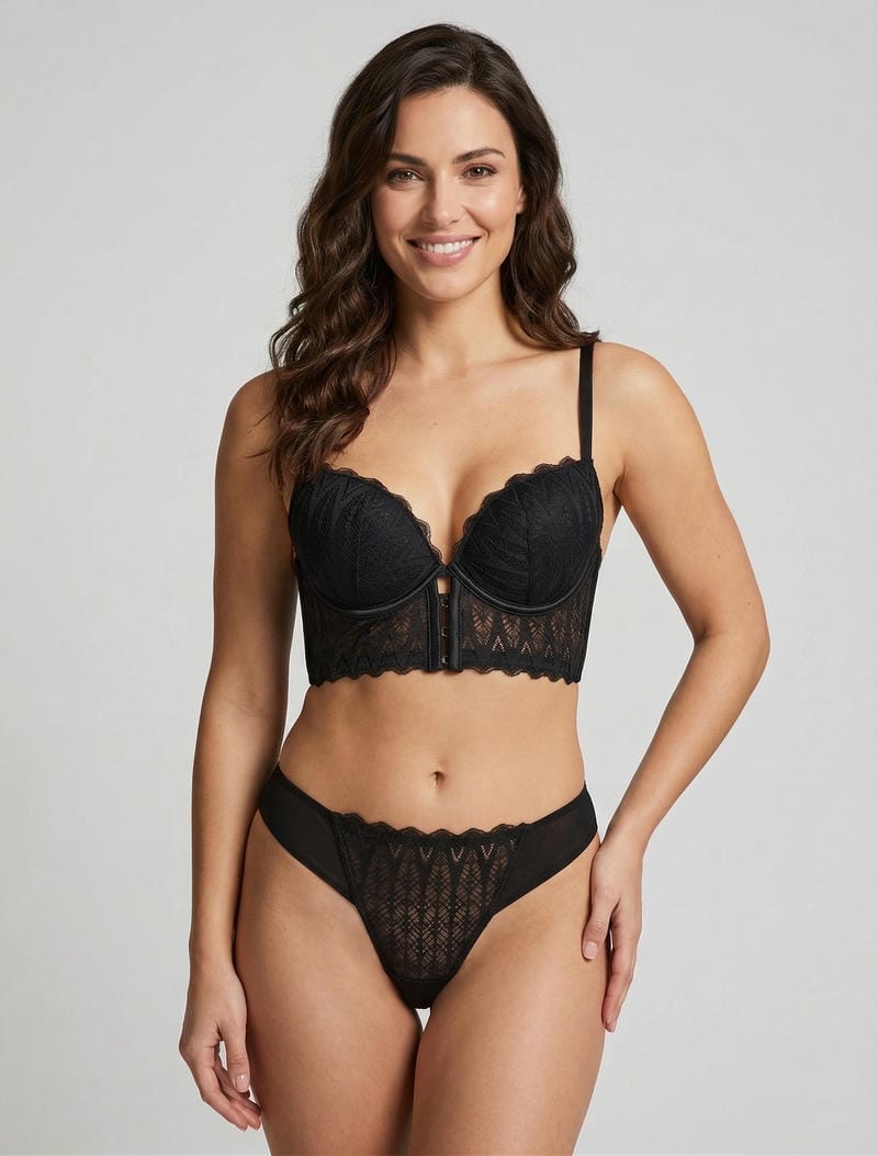 Bügel-BH und String-Set aus Spitze - Schwarz