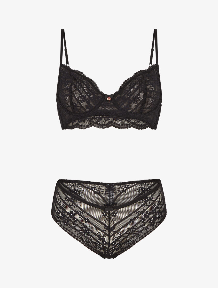 Ensemble soutien-gorge et culotte à bijoux arbre strassé - Noir - 3
