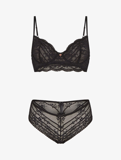 Ensemble soutien-gorge et culotte à bijoux arbre strassé - Noir - 3