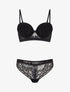 Ensemble soutien-gorge et tanga ajouré à détail satiné - Noir - 1