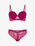 Ensemble soutien-gorge et tanga ajouré à détail satiné - Fushia - 1