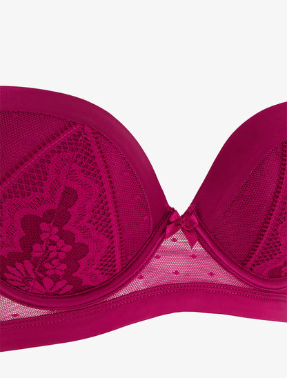 Ensemble soutien-gorge et tanga ajouré à détail satiné - Fushia - 3