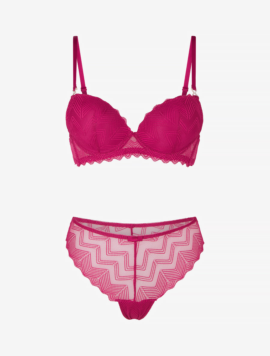 Ensemble soutien-gorge et tanga ajouré à bijoux strassés - Fushia - 1