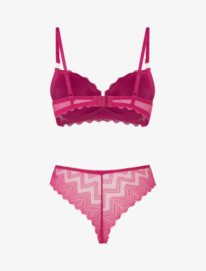Ensemble soutien-gorge et tanga ajouré à bijoux strassés - Fushia - 2