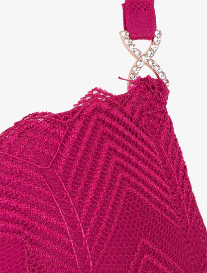 Ensemble soutien-gorge et tanga ajouré à bijoux strassés - Fushia - 3