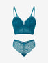 Ensemble lingerie style corset à dentelle fleurie - Bleu canard - 1