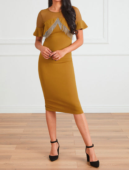 Robe à frange argentée - moutarde - 1