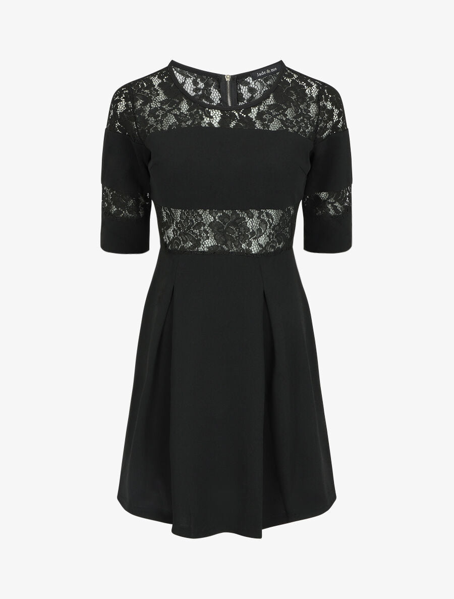 Robe patineuse à empiècements dentelle - Noir - 2