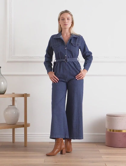 Denim-Overall mit elastischem Bund - Denimblau